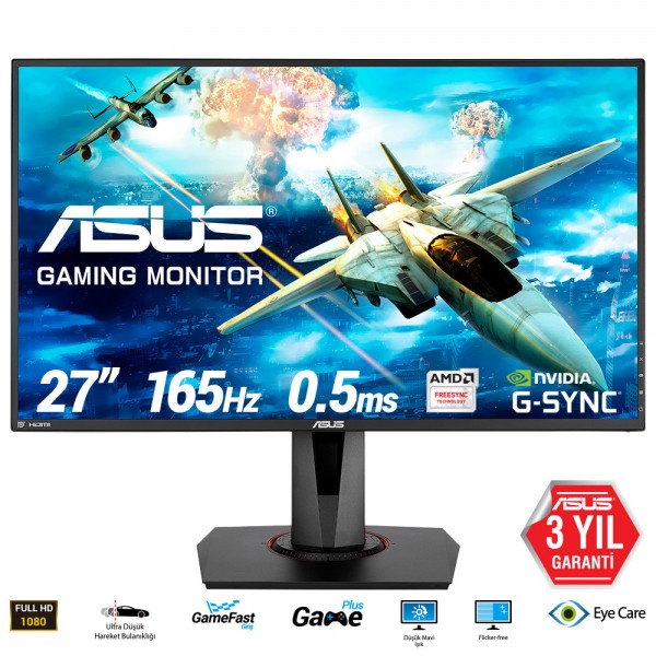 ASUS 27" VG278QR 165Hz 0.5ms DVI-D HDMI DP Freesync ve G-sync Uyumlu Gaming Monitör Outlet Pikselli Ürün