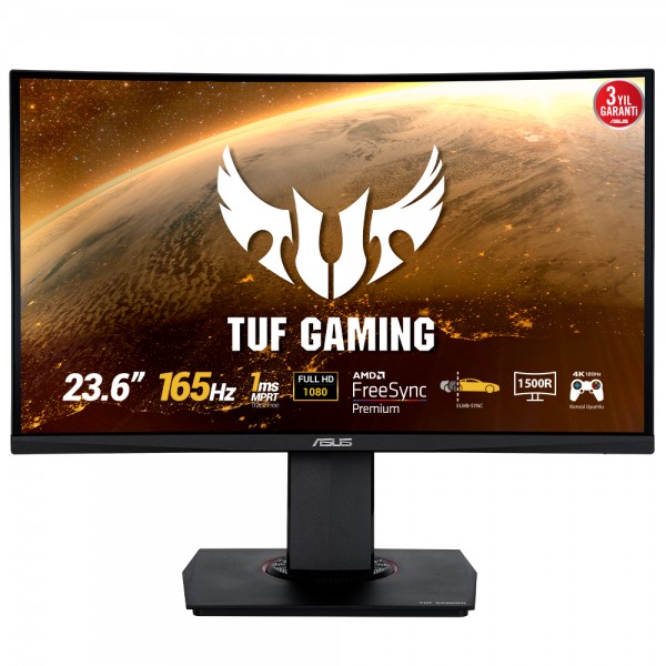 ASUS TUF Gaming VG24VQR 23.6" 165Hz 1ms FreeSync Premium VA Full HD Curved Gaming Monitör Outlet Pikselli Ürün Outlet Pikselli Ürün 2 Yıl garanti
