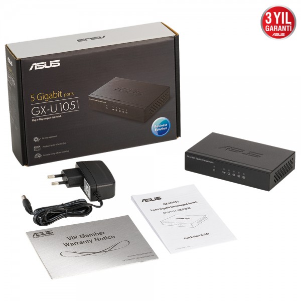ASUS GX-U1051 10/1000/1000Mbps Gigabit Premium 5Port %80 Enerji Tasarruflu VIP Port Destekli Switch 5
