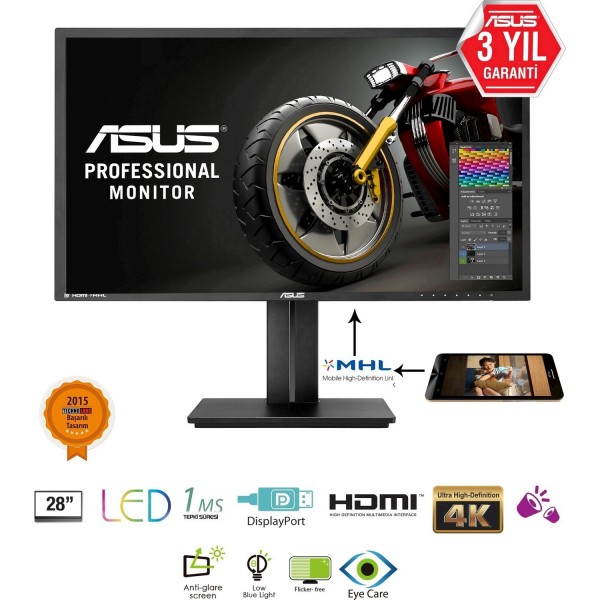 Asus PB287Q 28" 1ms (HDMI+MHL+Display) 4K UHD Led Monitör Outlet Pikselli Ürün 2 Yıl garanti 1