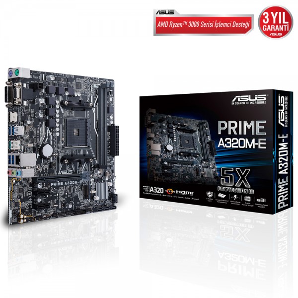 ASUS PRIME A320M-E AMD A320 SOKET AM4 DDR4 3200 HDMI DVI VGA M2 USB3.1 MATX