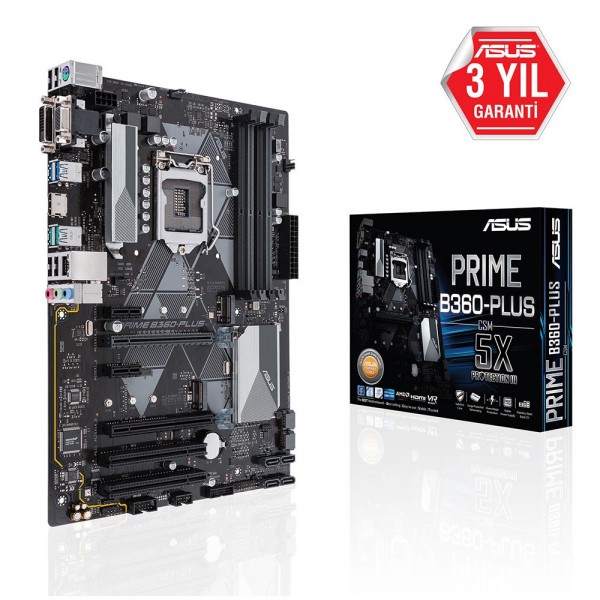 ASUS PRIME B360-PLUS/CSM 2666MHz(OC) DDR4 Soket 1151 M.2 HDMI DVI VGA ATX Anakart 1