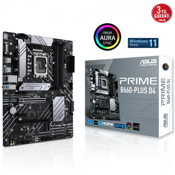ASUS PRIME B660-PLUS D4 DDR4 5066MHz(OC) SOKET 1700 M.2 HDMI DP D-Sub ATX ANAKART
