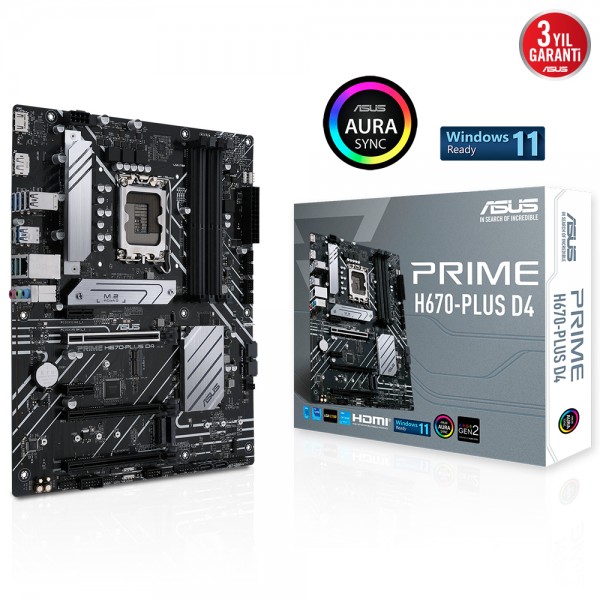 ASUS PRIME H670-PLUS D4 INTEL H670 SOKET 1700 DDR4 5066(OC)MHz ATX GAMING ANAKART 1
