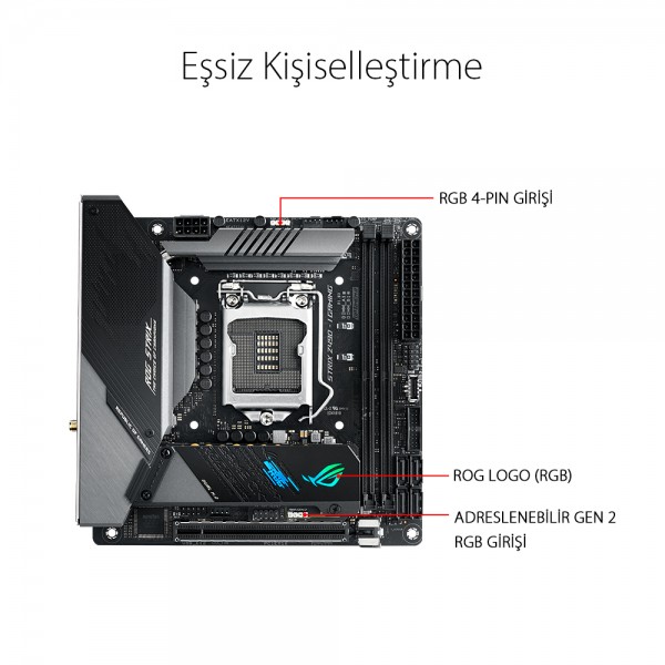 ASUS ROG STRIX Z490-I GAMING 4800MHz(OC) DDR4 Soket 1200 M.2 Wi-Fi HDMI DP Mini ITX Anakart 3