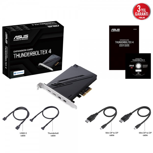 Asus ThunderboltEX 4 Kart PCI Express 2 x Thunderbolt 4 (USB-C) 2 x Mini DisplayPort TBT Header USB 2.0 Başlık 5