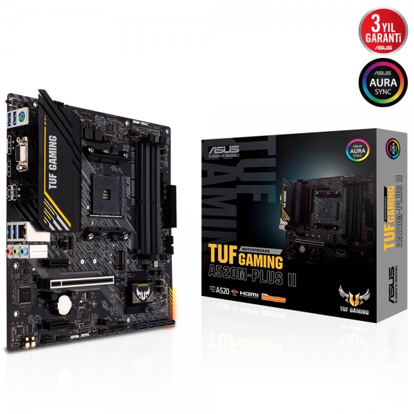 ASUS TUF GAMING A520M-PLUS II AMD A520 AM4 DDR4 4800 DP HDMI VGA M2 USB3.2 AURA RGB mATX 128GBa kadar ram desteği, ASUS TUF PROTECTION