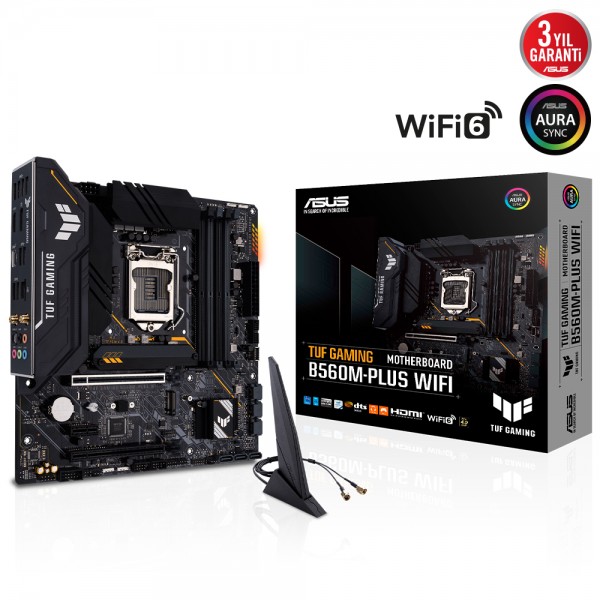 Asus TUF Gaming B560M-Plus (WI-FI) Intel B560 Soket 1200 DDR4 5000(OC)MHz mATX Gaming Anakart