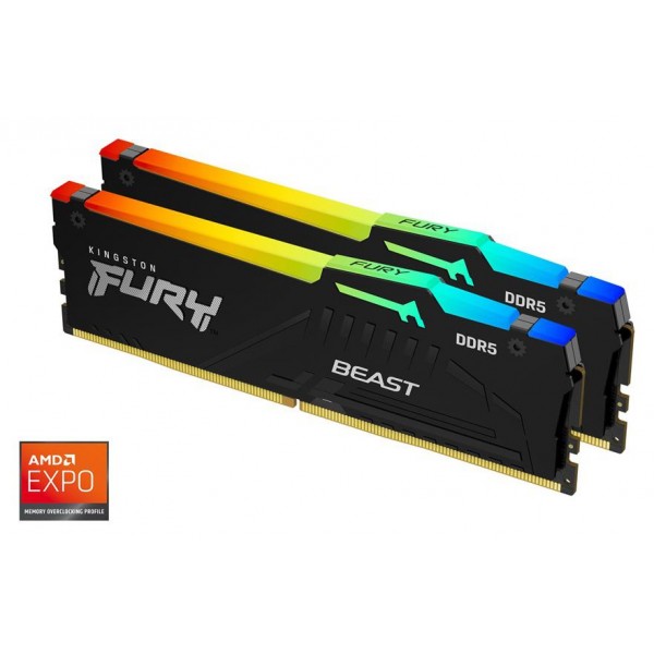 Kingston Fury Beast RGB KF560C36BBEAK2/32 32GB (2x16GB) DDR5 6000MHz CL36 Siyah Gaming Ram (Bellek) 2