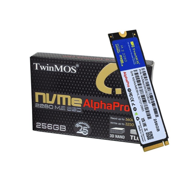 TwinMOS 256GB M.2 PCIe Gen3 NVMe SSD (3600-3250Mb/s) TLC 3DNAND 2