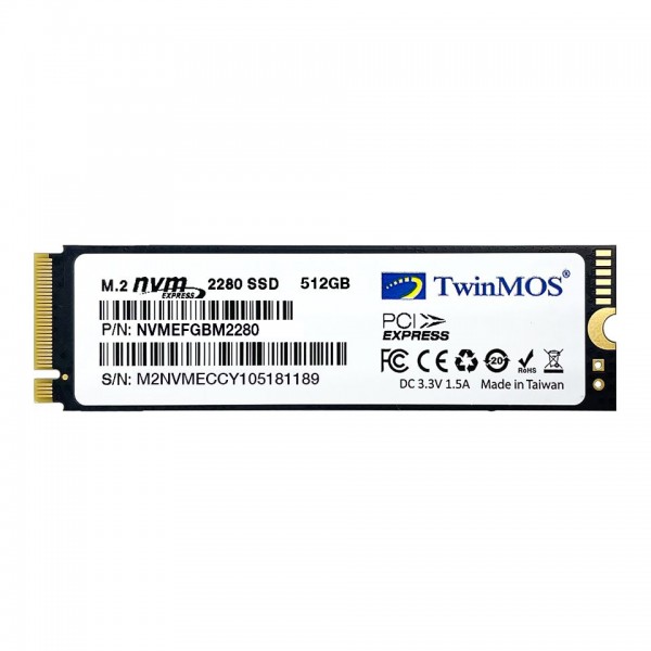 TwinMOS 512GB M.2 PCIe NVMe SSD (2455Mb-1832Mb/s) 3DNAND