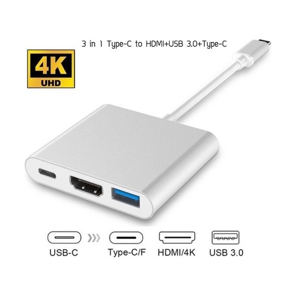 VİZY10 Macbook Uyumlu 4K Full Hd C Tipi - HDMI Kablo Adaptörü USB 3.1 C Tipi - HDMI 3'ü 1 Arada Destek 1080P 3D Dönüştürücü Kablosu 1