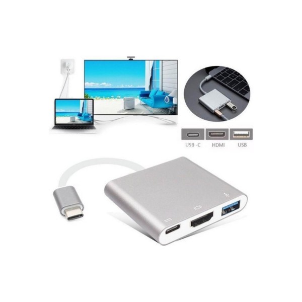 VİZY10 Macbook Uyumlu 4K Full Hd C Tipi - HDMI Kablo Adaptörü USB 3.1 C Tipi - HDMI 3'ü 1 Arada Destek 1080P 3D Dönüştürücü Kablosu 3