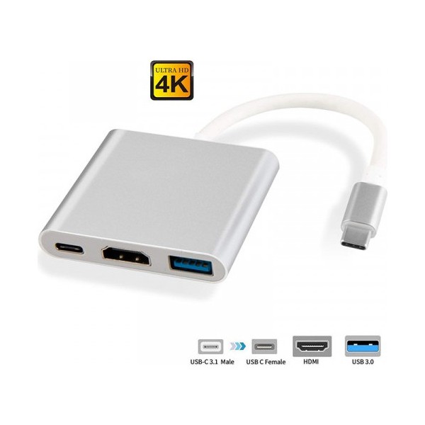 VİZY10 Macbook Uyumlu 4K Full Hd C Tipi - HDMI Kablo Adaptörü USB 3.1 C Tipi - HDMI 3'ü 1 Arada Destek 1080P 3D Dönüştürücü Kablosu 4