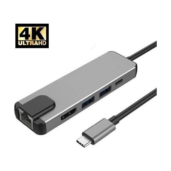 VİZY10 Macbook Uyumlu 5 In 1 Type-C To 2*usb 3.0 4K HDMI Gigabit Ethernet RJ45 Pd Çevirici Hub Adaptör 2